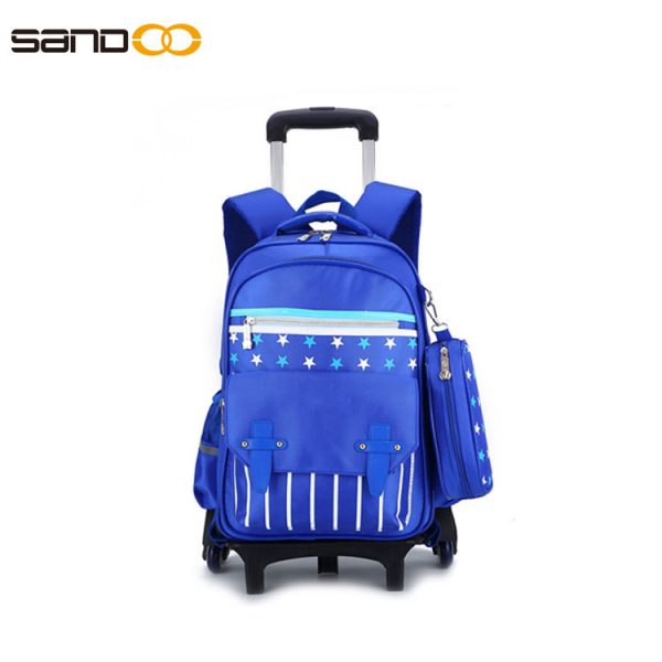 Ergonomic design six wheel trolley school backpack for boys