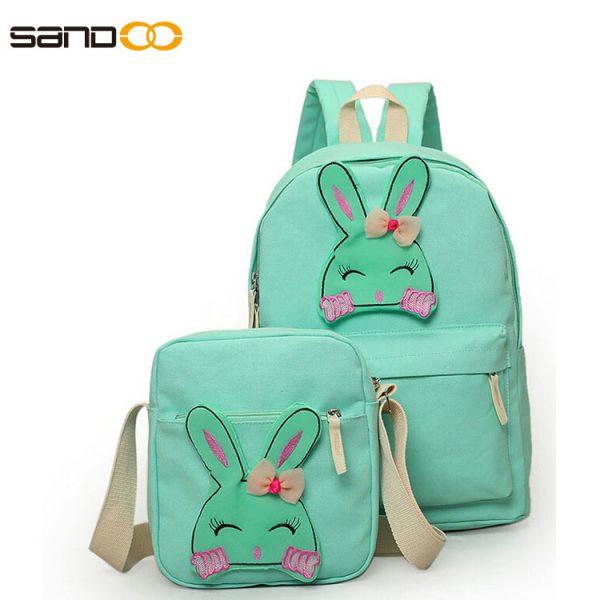Cute Rabbit Cartoon Design School Bag Set For Girl