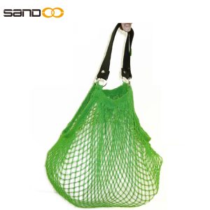 Cotton fruit mesh bag with leather handle