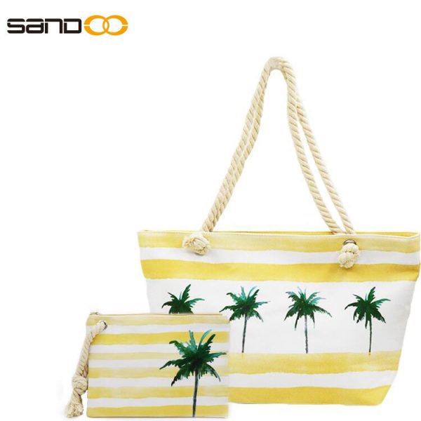 Two pcs in one set Beach Bag with Tote Handle ,Women Travel Shopping Bag