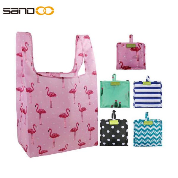 Cute Designs Folding Shopping Tote Bag Fits in Pocket Eco Friendly Ripstop Nylon Waterproof and Machine Washable Cloth Bags 