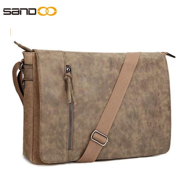 16.5 inch Laptop Messenger Bag for Men and Women, Vintage Canvas Waterproof PU Leather Large Crossbody Shoulder Bag